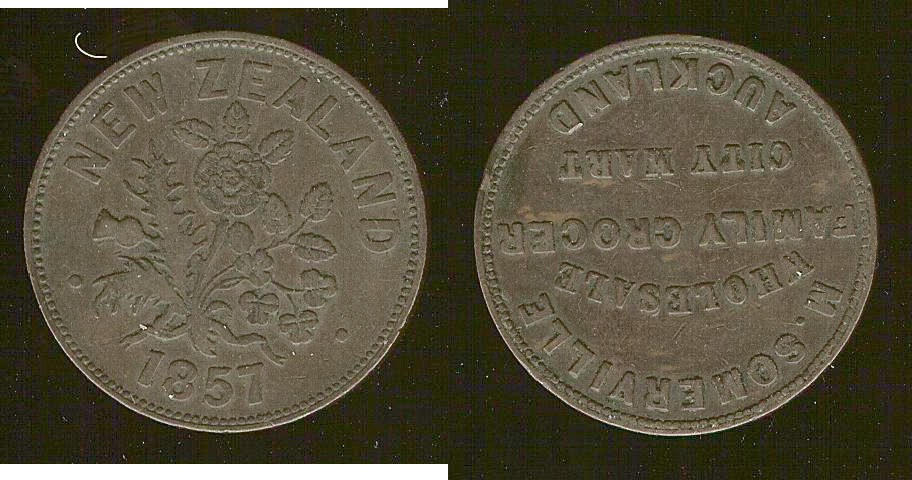 New Zealand penny token Somerville Auckland 1857 aVF/VF+